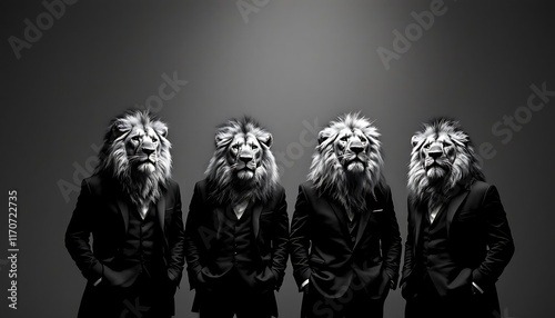 Four Lions in Suits: A Powerful Monochromatic Image