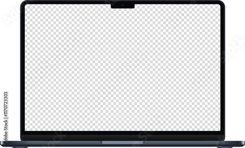 Realistic mockup of the latest Macbook Air 16 inch blank screen personal by Apple Computers, screen, silver & black laptop color on isolated background. Apple Macbook Pro 13" Midnight