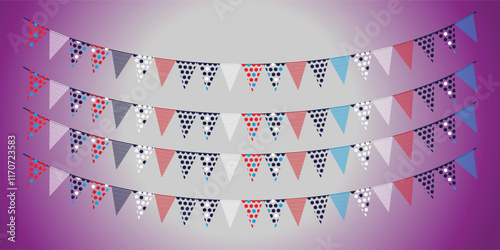 Part decorating concept with pastel pennants hanging above. Vector illustration with copy space for your text. Greeting or Party invitation with carnival flag garlands