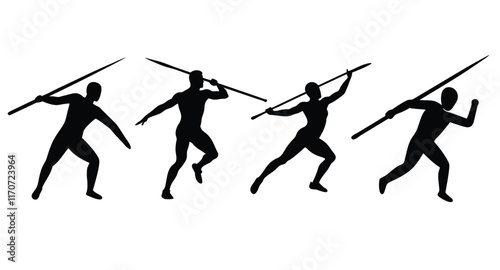 A set of javelin throw vector silhouette