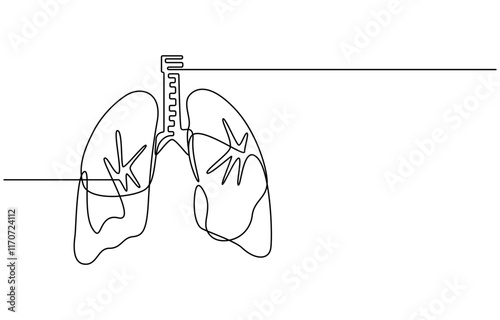 Lungs Hand drawn icon continuous line drawing. Human organs Creative abstract art background, Single continuous line art of lungs. Lungs human organ one line illustration