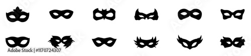 Masquerade icon vector set. Mask illustration sign collection. Carnival symbol. Carnival mask logo. Superhero mask. EPS 10