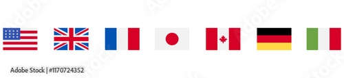 The flags of the G7 member countries. National flags of the world. World flag Set. Country Flags Icon. Vector Illustration. Vector Graphic. EPS 10