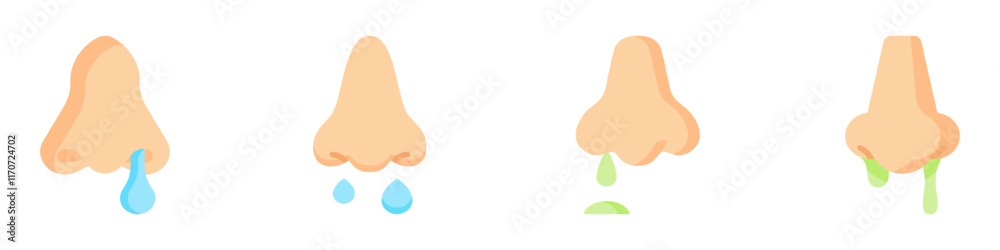 Runny nose sickness allergy symptoms icon. Rhinitis symptoms, treatment. Nose and sneezing. Nasal diseases. EPS 10 Runny nose sickness allergy symptoms icon. Rhinitis symptoms, treatment. Nose and sneezing. Nasal diseases. EPS 10
