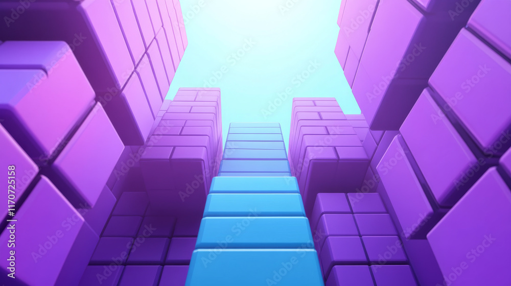 Fototapeta premium Purple and blue abstract geometric blocks background