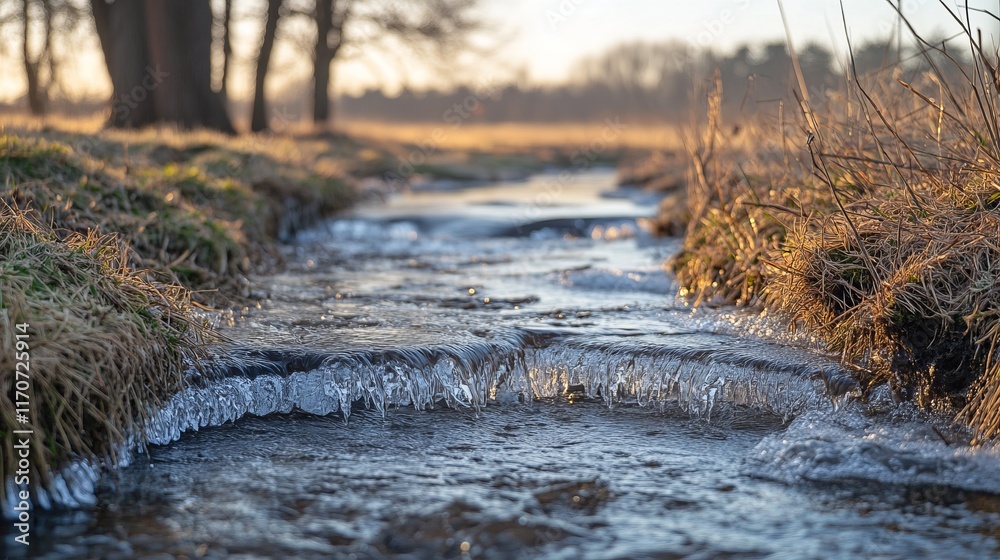 Flowing Stream with Icicles Flowing Stream with Icicles