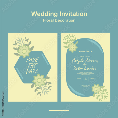 Wedding Invitation, save the date, card template. Clean Wedding invitation with floral decoration design 