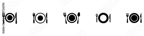 Cutlery vector icon set. Fork, Spoon and Knife icons. Silverware icons. Black silverware icon. Vector Illustration. EPS 10