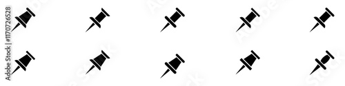 Push pin icons set. Thumbtack for note attach collection. Paperclip symbol. Pushpin flat and line style collection. A needle for fixing on a board or map. Vector Illustration. EPS 10