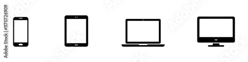 Device icon. Computer, laptop, tablet and smartphone set. Vector illustration. EPS 10