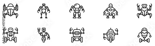 Robot icon set. Collection of robots line icons. Robot icon logo. Vector Illustration. EPS 10
