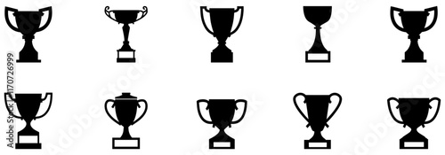 Trophy cup icons set. Winner prize icon collection. Trophy symbol. Victory logo. Trophy cup icons set. Flat, silhouette, linear style. Vector Illustration. Vector Graphic. EPS 10