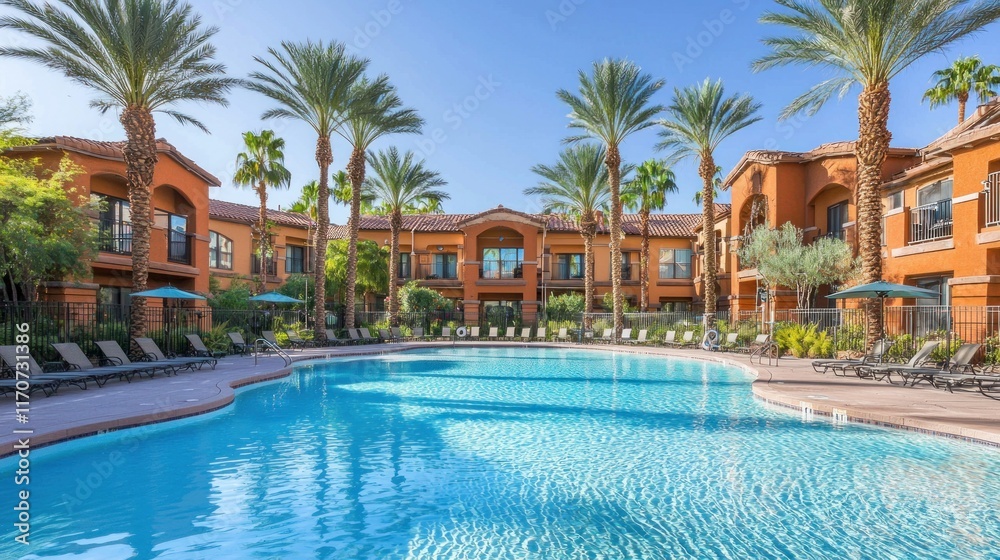Fototapeta premium Luxury Resort Poolside Paradise: A Stunning Oasis of Relaxation and Leisure