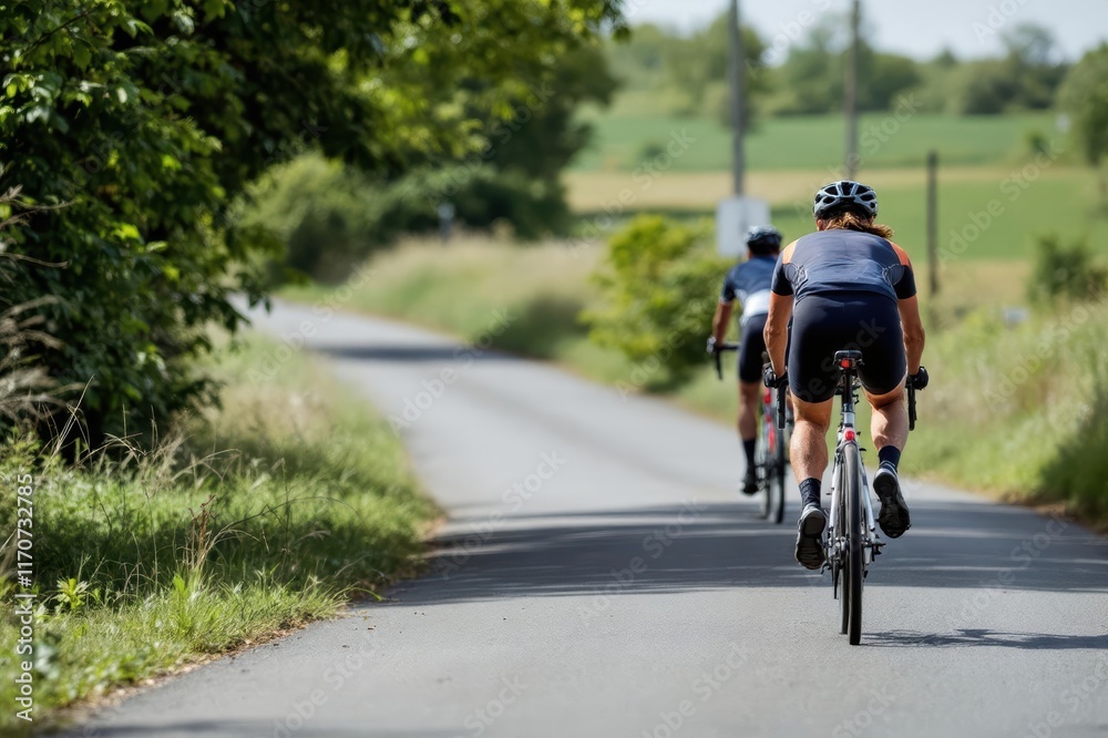 Cyclists on country road enjoying the ride Cyclists on country road enjoying the ride
