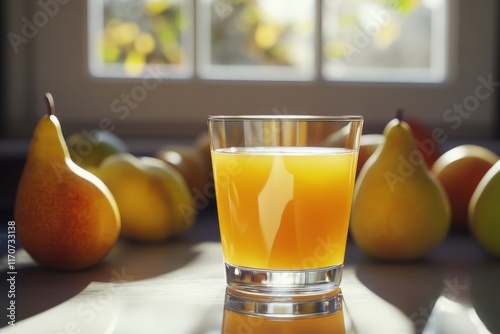 Wallpaper Mural A refreshing glass of pear juice surrounded by fresh pears, capturing the essence of autumn days. Torontodigital.ca