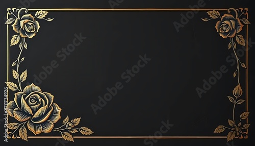 Elegant Gold Roses Frame Dark Background Design