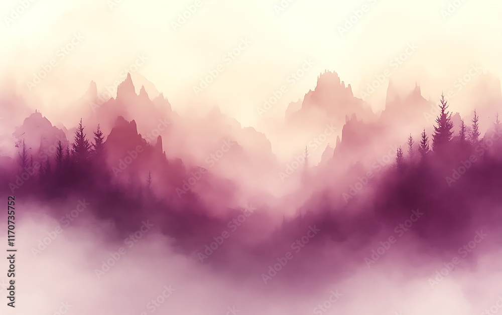 Obraz premium Misty purple mountain range at dawn.