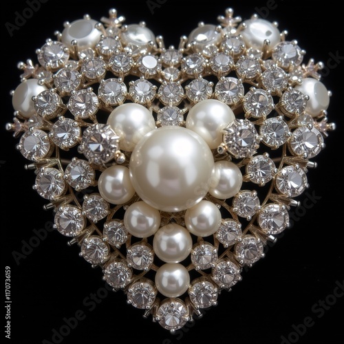 Wallpaper Mural Pearl-encrusted diamond heart brooch on black background. Torontodigital.ca