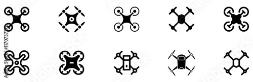 Drone, Quadrocopter icon set. Technology devices set. Drone silhouette icon. Vector Illustration. Vector Graphic. EPS 10