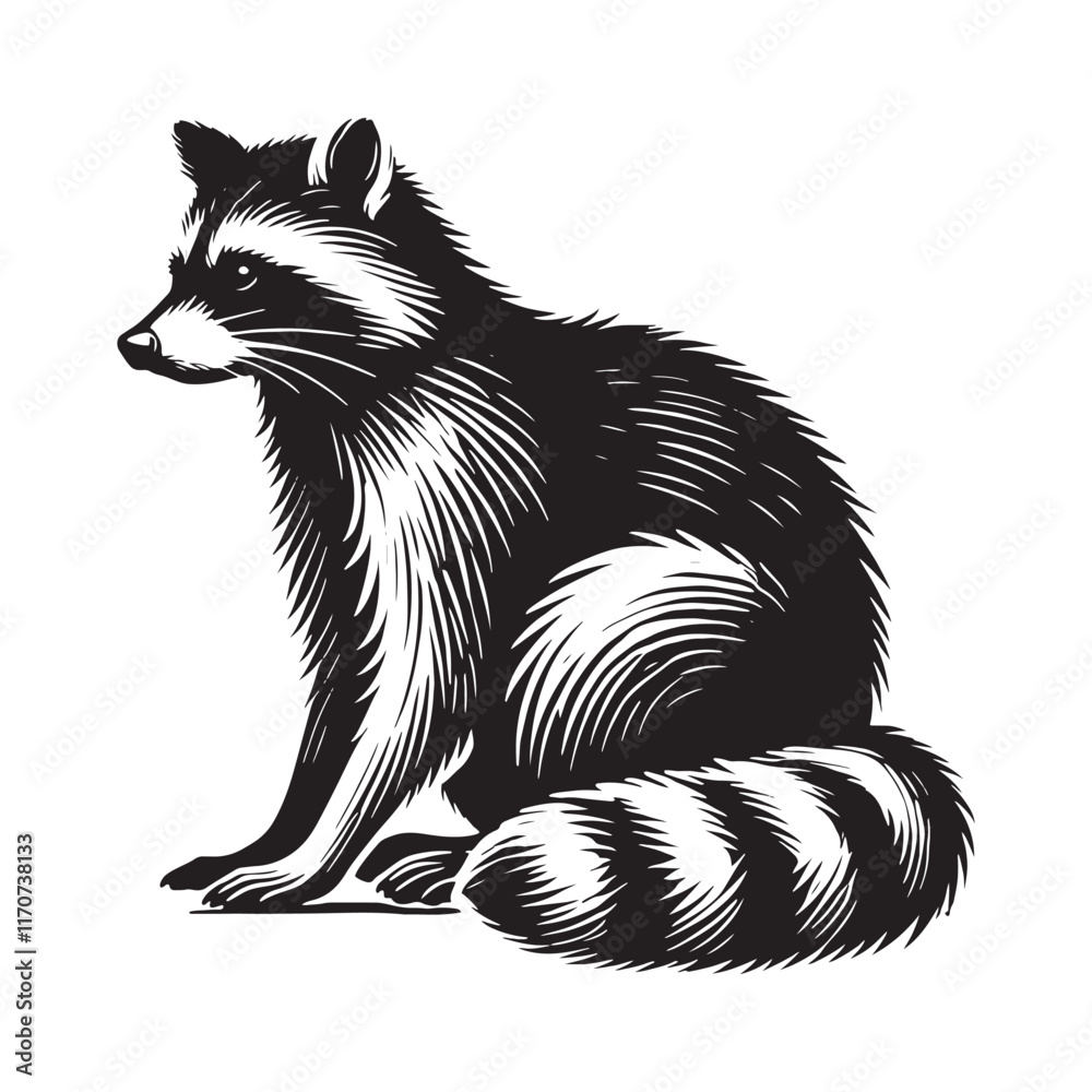 Obraz premium Minimalistic raccoon silhouette for media and print designs - Raccoon illustration - minimallest raccoon vector 