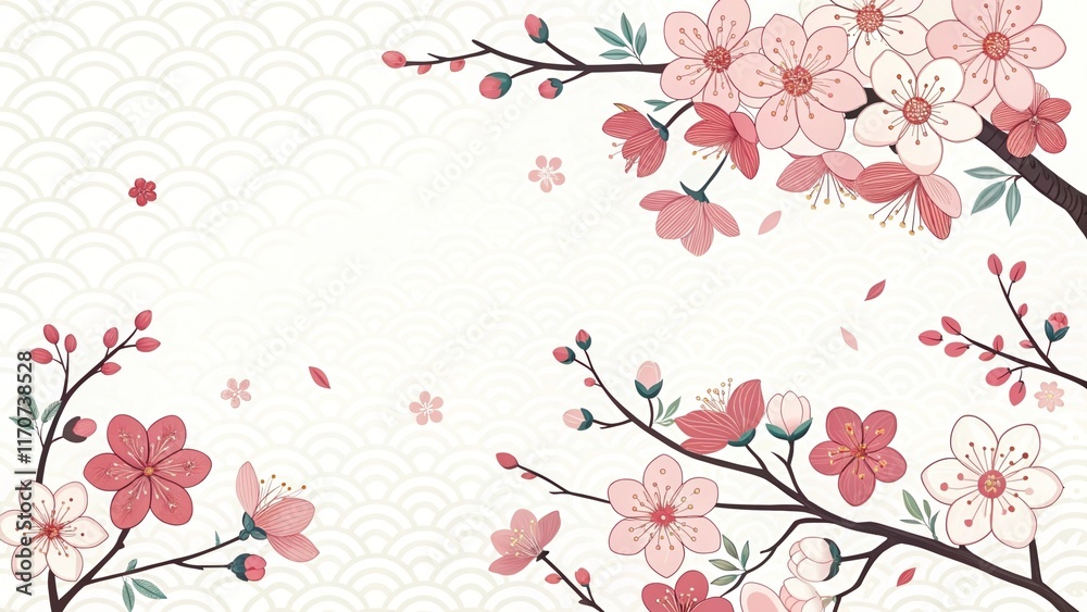 Fototapeta premium retro vintage cute cherry blossoms sakura illustration background