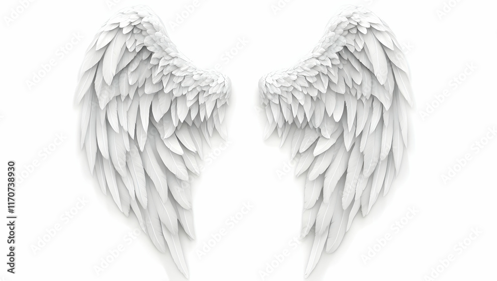 Obraz premium White angel wings isolated on a white background, PNG image.