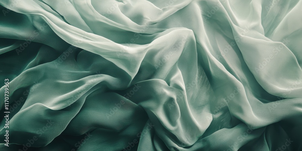 Obraz premium Abstract Draped Emerald Green and White Silk Fabric Texture Background - Elegant, Luxurious Textile Close-Up