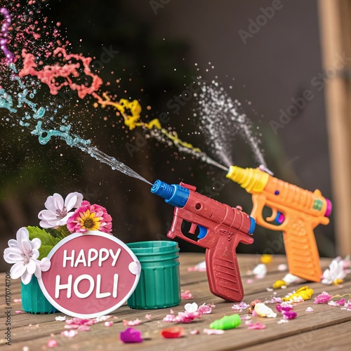 A festive and lively image of a Holi party with vibrant colors, joy, and celebration for stock use in cultural and event designs photo