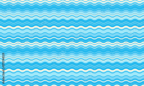 Seamless wavy stripes pattern.  Vibrant blue and cream colors create a calming, summery design ideal for backgrounds, textiles, or website designs.