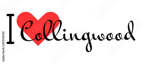 I love Collingwood, city of Canada. Hand drawn letters with red heart. Vector illustration lettering, modern design