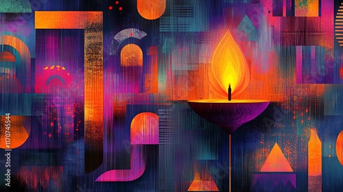 Abstract illustration of diya on Diwali celebration.