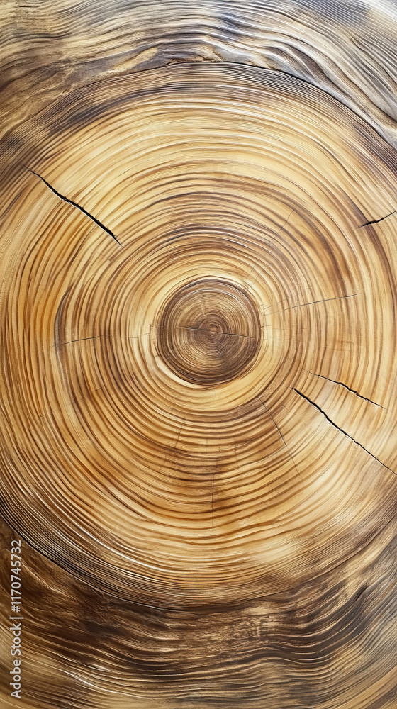Fototapeta premium Close up of weathered pine tree rings showing natural patterns and cracks.
