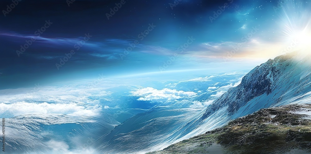 Fototapeta premium Majestic Mountain Peak: A Serene, Celestial Landscape