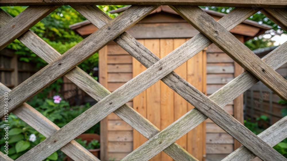 A closeup of roughhewn wooden lattice against a backdrop of a rustic garden shed showcasing weathered edges and unique blemishes. Clusters of tiny insects can be spotted nestled in A closeup of roughhewn wooden lattice against a backdrop of a rustic garden shed showcasing weathered edges and unique blemishes. Clusters of tiny insects can be spotted nestled in