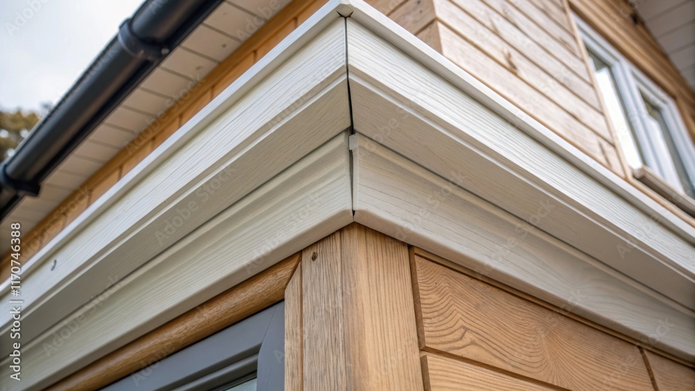 Fototapeta premium A closeup of the corner joint of the cladding demonstrating how the weatherproof coating continues around the edges ensuring comprehensive protection. The intricate detailing of