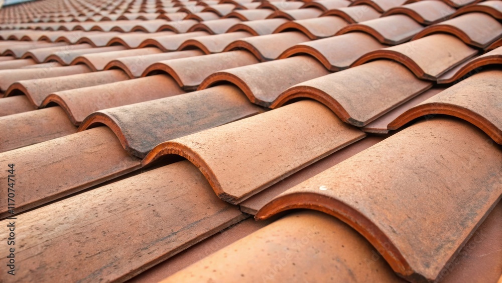 A closeup reveals the interlocking design of the clay roof tiles showcasing the craftsmanship involved in their installation. The slight variations in color and shape add character A closeup reveals the interlocking design of the clay roof tiles showcasing the craftsmanship involved in their installation. The slight variations in color and shape add character