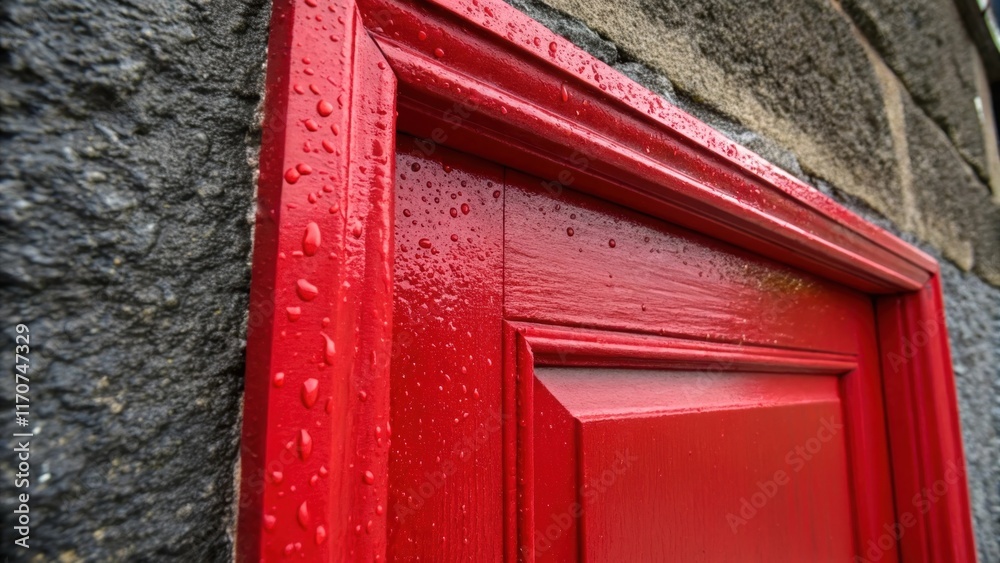 A closeup shot focused on the corner of a heavily textured wall shows a vinyl door frame in vivid red its sharp lines contrasting sharply with the rough surface behind it. Tiny A closeup shot focused on the corner of a heavily textured wall shows a vinyl door frame in vivid red its sharp lines contrasting sharply with the rough surface behind it. Tiny