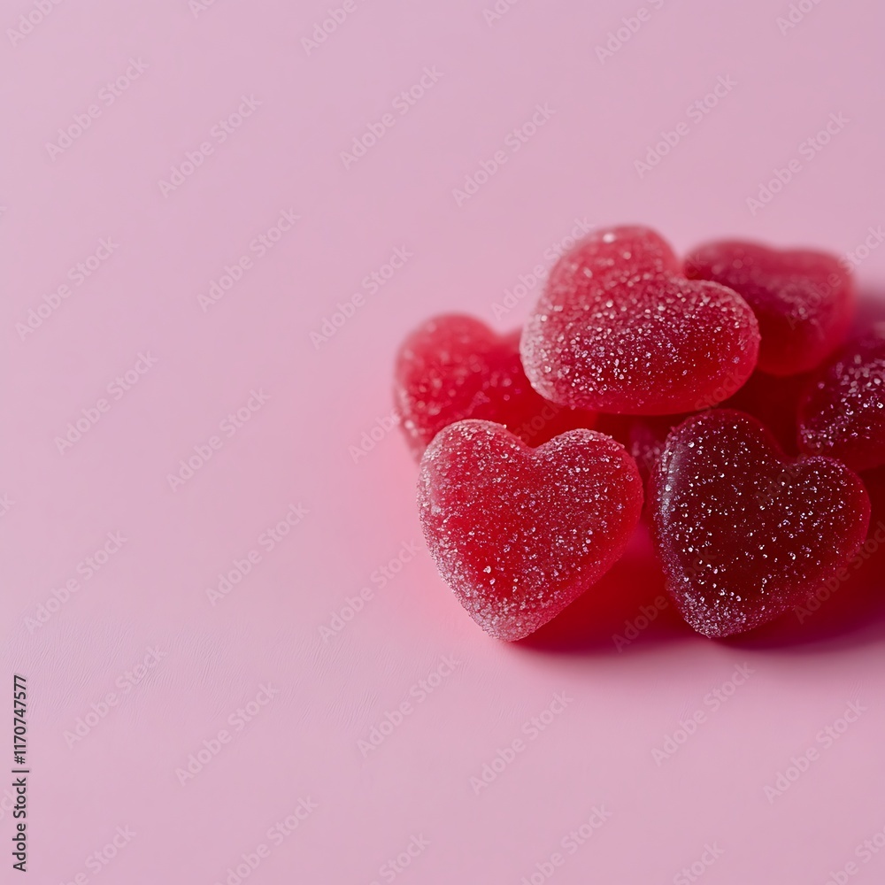 Fototapeta premium red heart-shaped candy on pink background for Valentine's Day