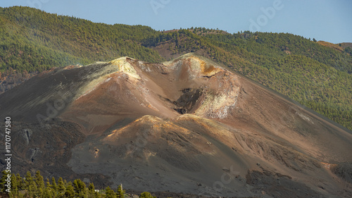 Close-up of the Tajogaite volcano on La Palma, Spain