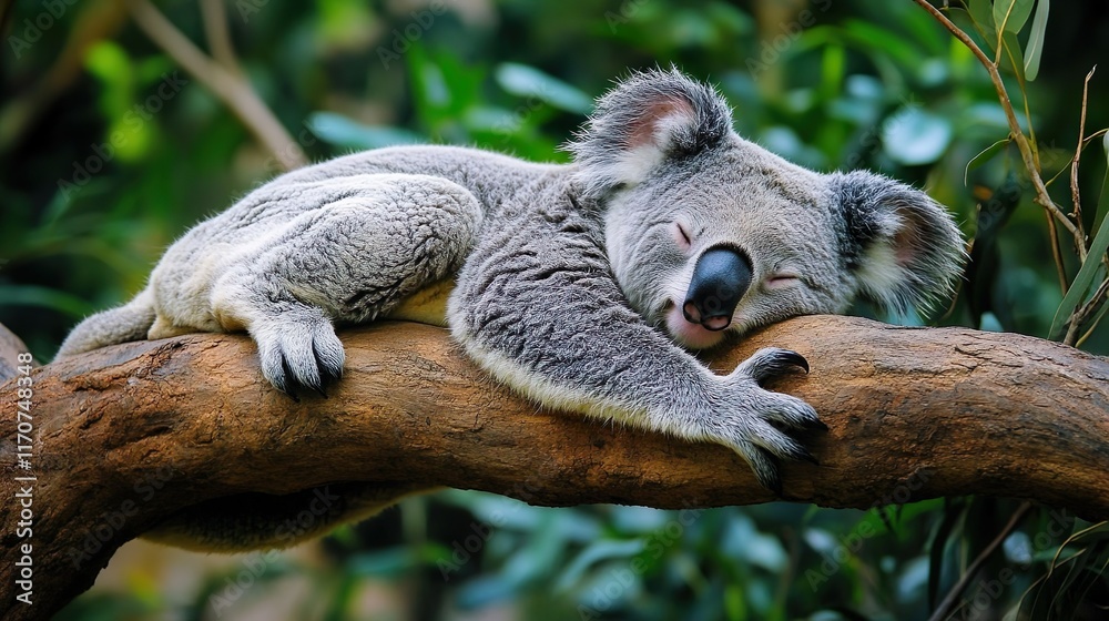 Fototapeta premium Adult Koala sleeping on a tree branch in Magnetic Island