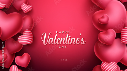 Happy Valentine's day poster design and template with hearts. Happy valentine day photoframe with heart shape. Valentine's day banner background. Valentine podium for product banner design.
