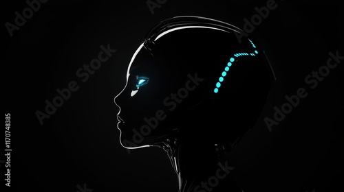 Side profile of a futuristic robot with glowing blue accents