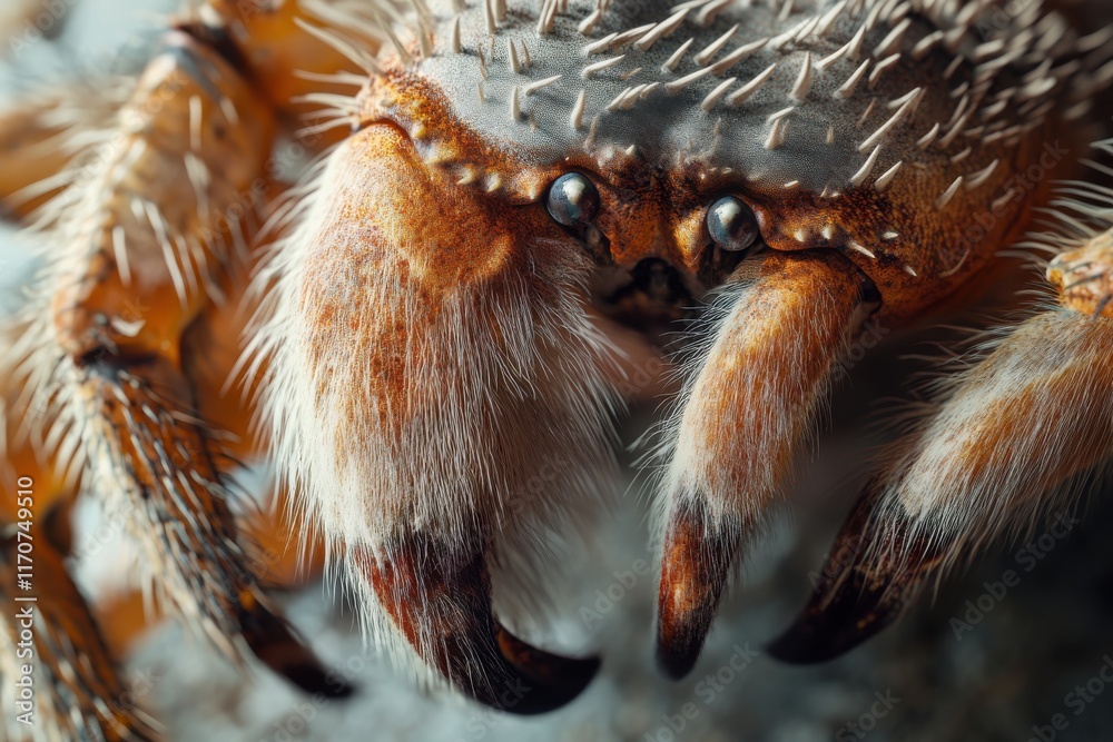 Close-up of a detailed orange hairy crab, showcasing its intricate claws and textured features. Close-up of a detailed orange hairy crab, showcasing its intricate claws and textured features.