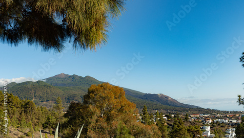 Village of El Paso with the Tajogaite Volcano on La Palma