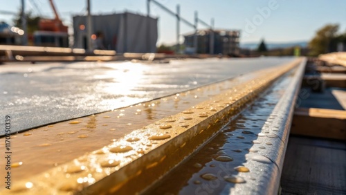 Wallpaper Mural A macro photograph focusing on the adhesive being spread along the edge of the waterproof membrane. The sticky substance glistens under the bright sunlight while the background is Torontodigital.ca