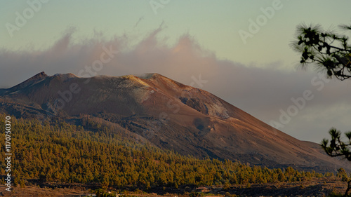 Tajogaite Volcano at sunset in the village of El Paso, La Palma