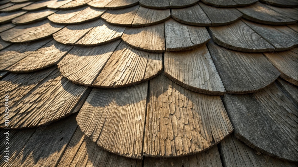 A macro shot of the layered texture of the wood shingles capturing the intricate patterns of growth rings and bark remnants. The interplay of light creates subtle shadows A macro shot of the layered texture of the wood shingles capturing the intricate patterns of growth rings and bark remnants. The interplay of light creates subtle shadows
