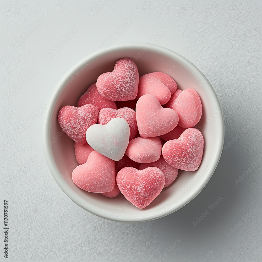 Obraz premium Valentine's Day heart-shaped candies in bowl on white background