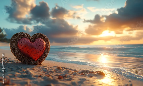 A Heart-Shaped Object Resting on a Beach, Evoking Love and Tranquility


