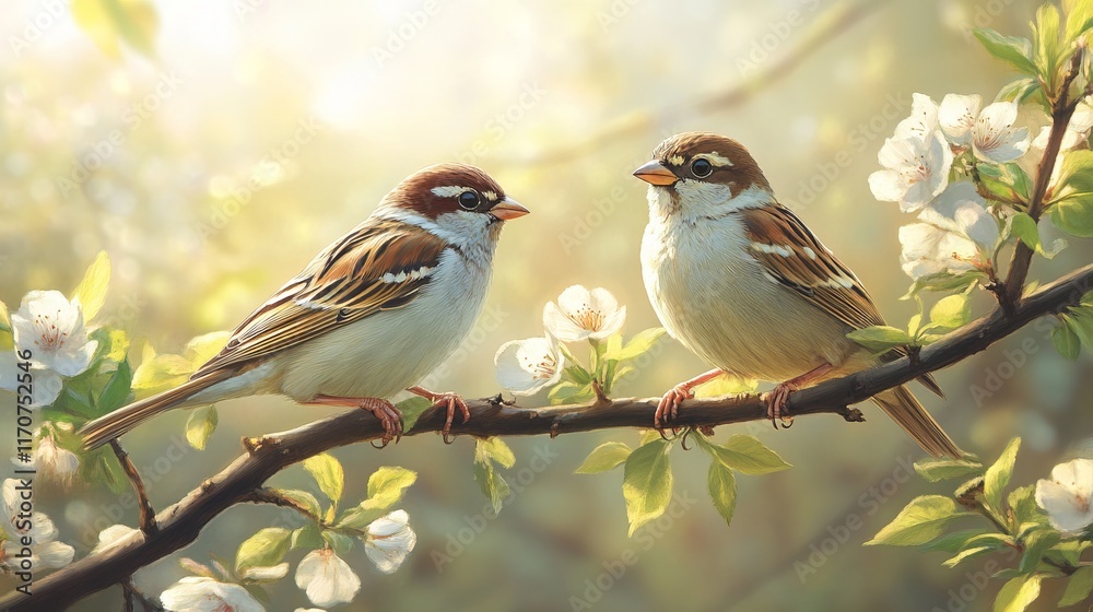 Sparrow Perched Amid Spring Blossoms Sparrow Perched Amid Spring Blossoms